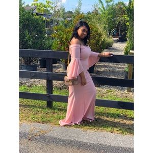 Fascination Off Shoulder Dress - Blush